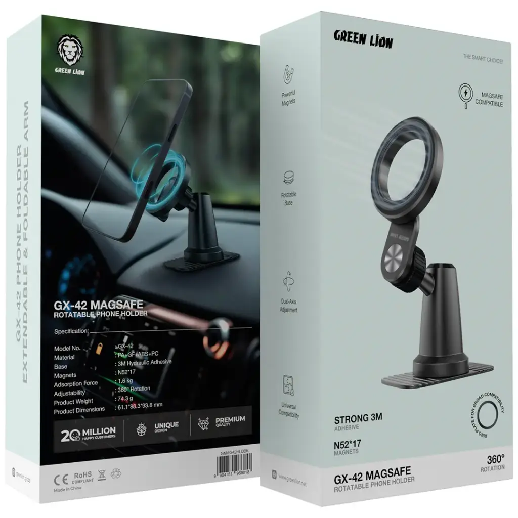 Green Lion GX-42 MagSafe Rotatable Phone Holder - Black