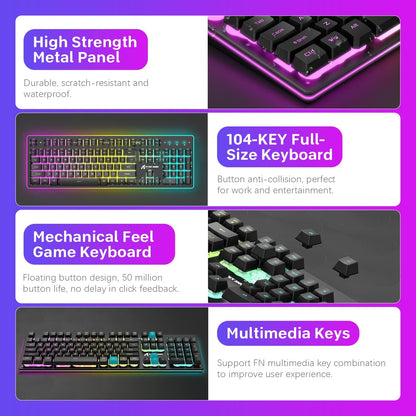 Attack Shark T3 104-Key Tri-Mode RGB Wireless Keyboard & Mouse Combo – 2.4G, Type-C/USB, Rechargeable 4200mAh, RGB Backlit, 4800 DPI Mouse – Black, Compatible with PC/Mac/Console