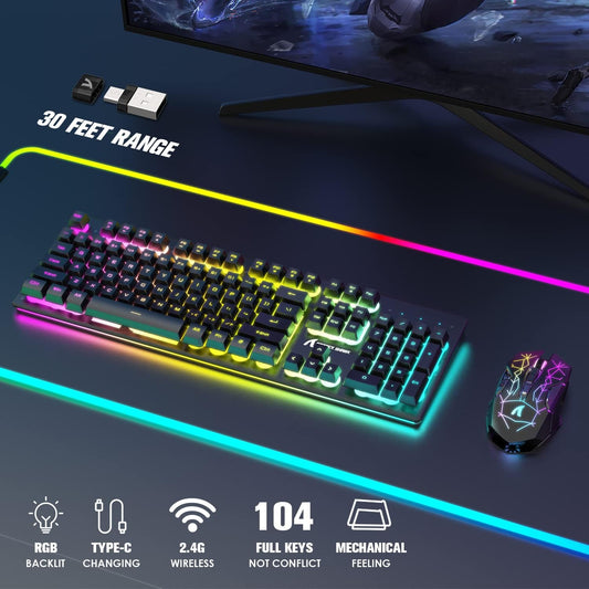 Attack Shark T3 104-Key Tri-Mode RGB Wireless Keyboard & Mouse Combo – 2.4G, Type-C/USB, Rechargeable 4200mAh, RGB Backlit, 4800 DPI Mouse – Black, Compatible with PC/Mac/Console
