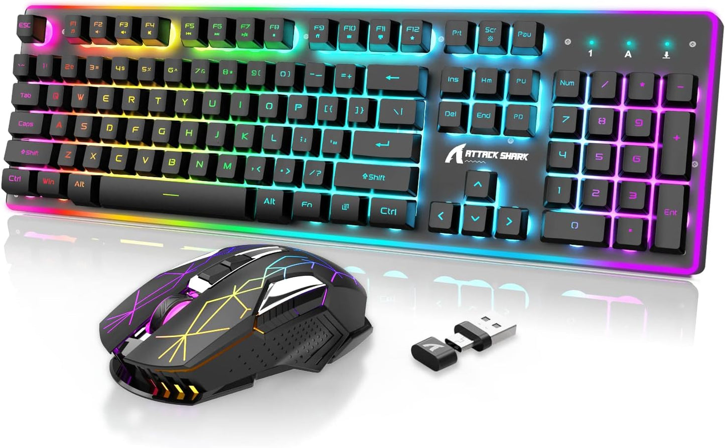 Attack Shark T3 104-Key Tri-Mode RGB Wireless Keyboard & Mouse Combo – 2.4G, Type-C/USB, Rechargeable 4200mAh, RGB Backlit, 4800 DPI Mouse – Black, Compatible with PC/Mac/Console