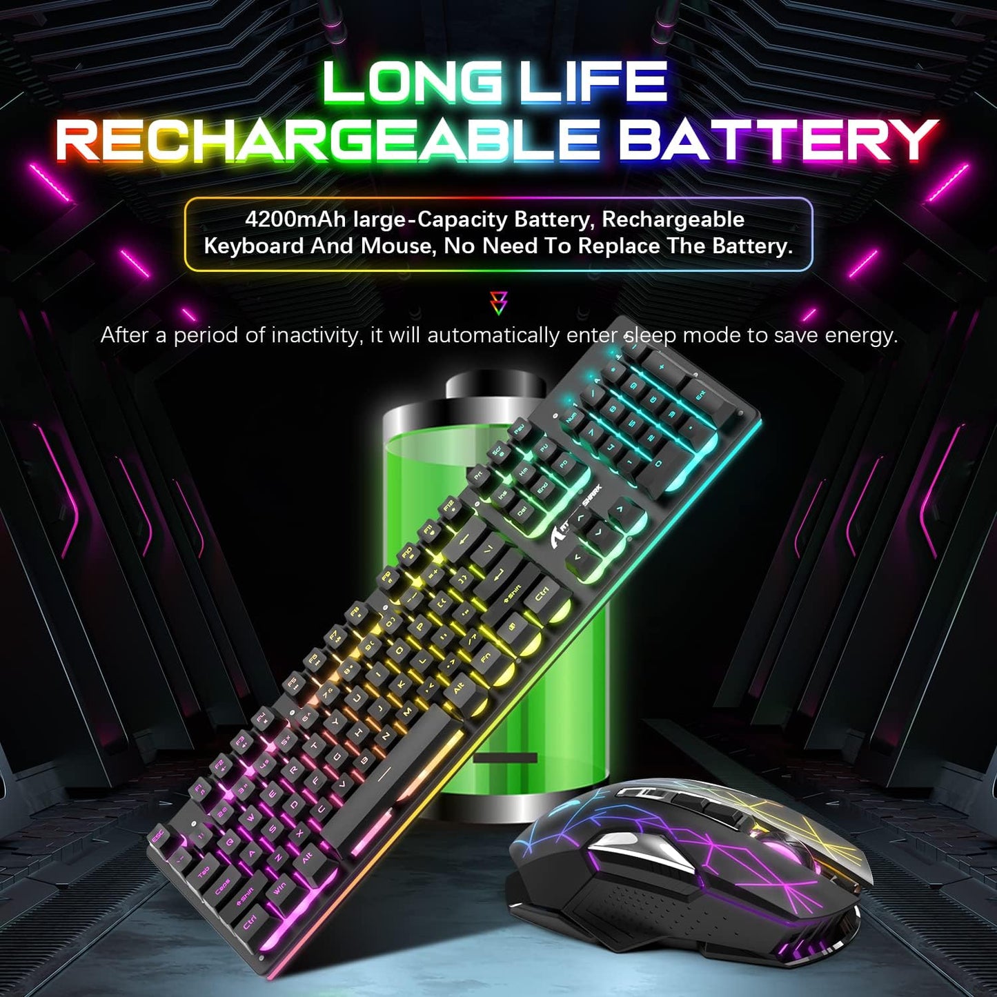 Attack Shark T3 104-Key Tri-Mode RGB Wireless Keyboard & Mouse Combo – 2.4G, Type-C/USB, Rechargeable 4200mAh, RGB Backlit, 4800 DPI Mouse – Black, Compatible with PC/Mac/Console