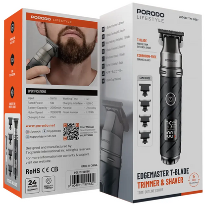 Porodo Lifestyle Edgemaster T-Blade Trimmer & Shaver - Black